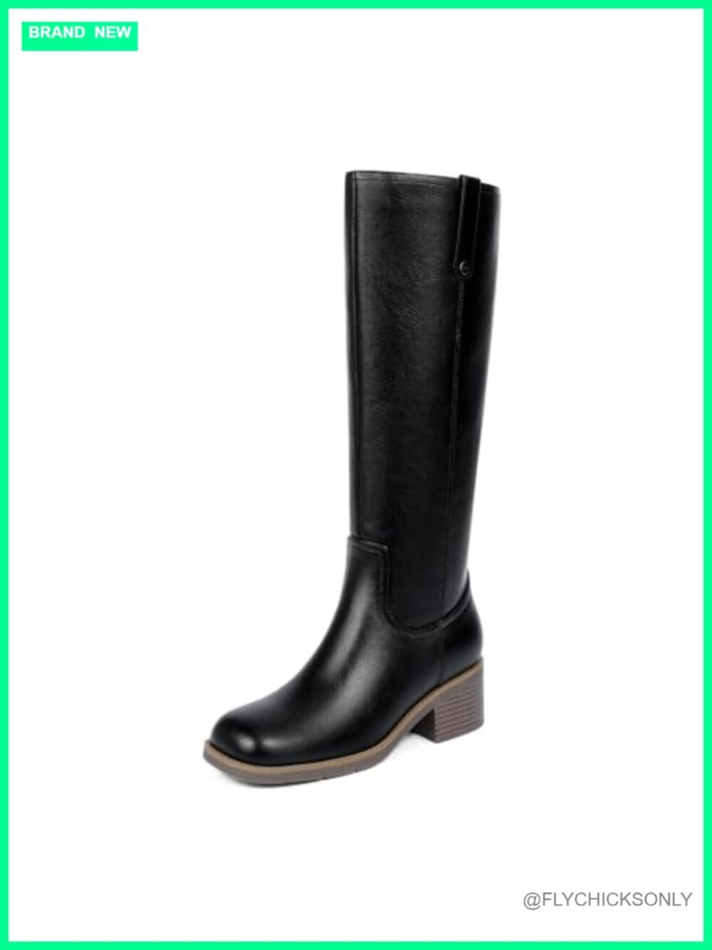 Knee High Chunky Heel Square Toe Riding Boots Faux Leather